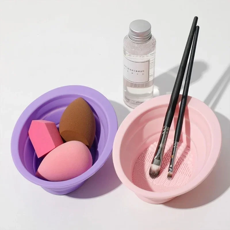 Foldable Silicone Makeup Brush Cleaner Bowl Cosmetic Cleaning Mat Foundation Eyeshadow Brush Washing Tool Beauty Supplies