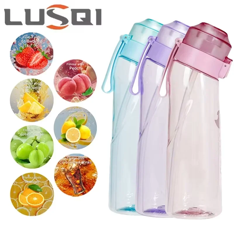 LUSQI 650ML Air Flavored Water Bottle With 7PCS Random Flavor Pods Sports Straw Cup Tritan For Outdoor Sports BPA Free