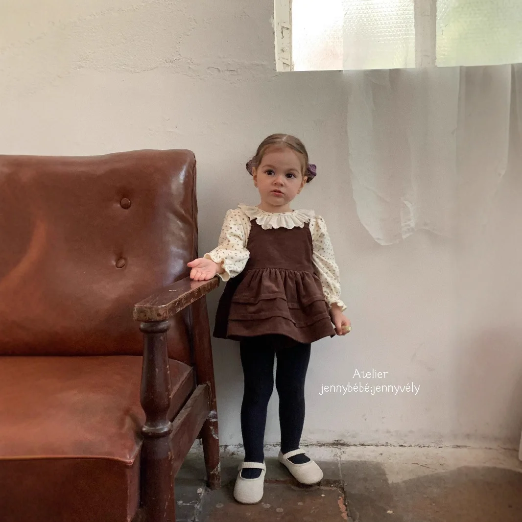 

Girls' Corduroy Suspender Fart Skirt Autumn New Korean Version Baby Girl Suit Cute Lace Floral Top Fashion