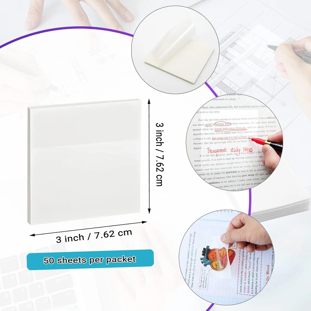 100-500 Sheets Transparent Sticky Notes 3x3 Inch Clear Waterproof Self-Adhesive See Through Sticky Note Pads Book Annotation view 4