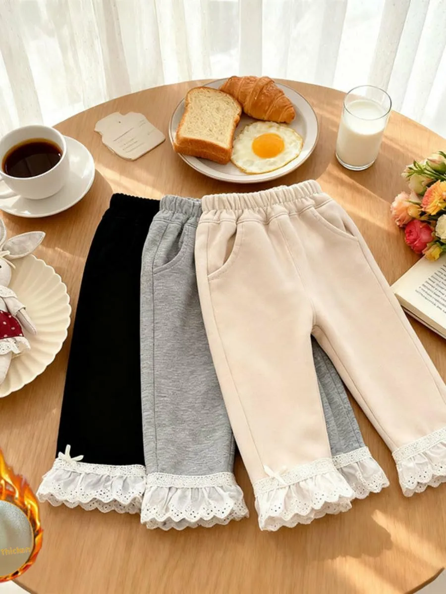 Meisjes Winter Thiened Fce Casual broek Dunne fluwelen lange broek Herfst Winter Faionable Kinderkleding Babykleding