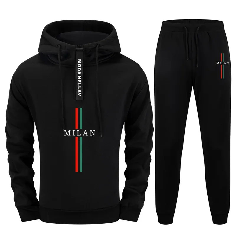 

2025 Italy Printed Men Tracksuit Set 2 Piece Outfit Half Zip Hoodie and Joggers Urban Streetwear Fall Winter Casual Sport Outfit