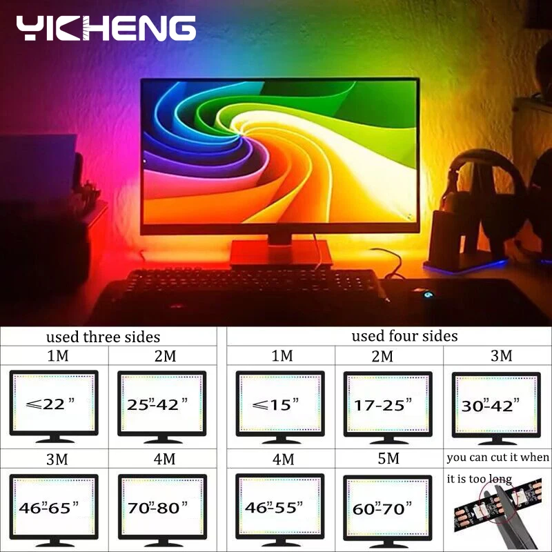 Immersive PC Background Light Strip USB RGBIC LED Strips Computer Monitor Screen Color Sync Smart Software Control Ambient Lamps
