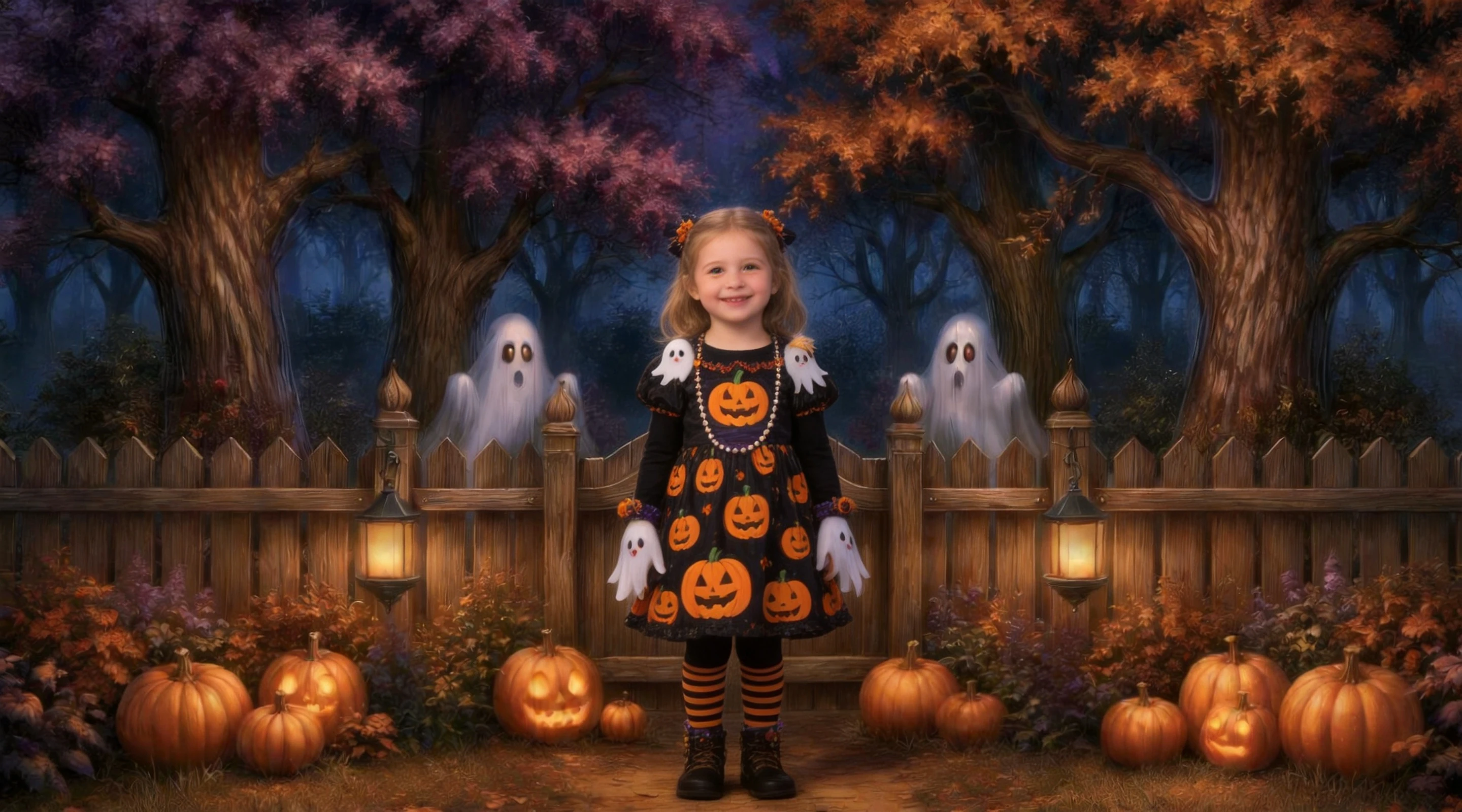 Halloween Spooky Ghost Carved Pumpkin Autumn Full Moon Rustic Haunted Wooden Fence Photo Backdrop For Kids Party Studio Arts