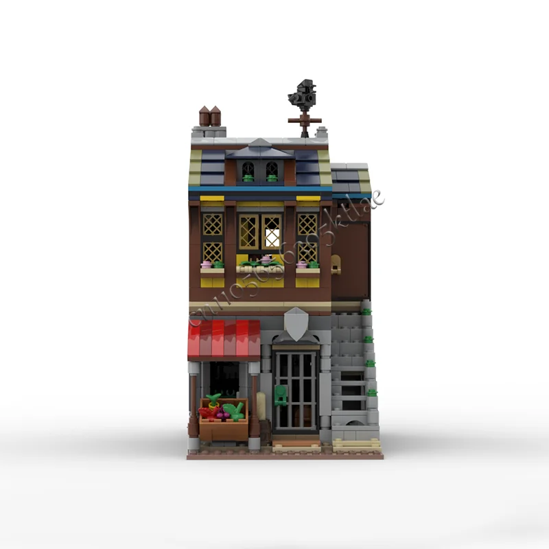 1051 個中世商人の家 MOC ビルディングブロックレトロ建築モデルディスプレイ装飾おもちゃ子供 Diy 組立ギフト