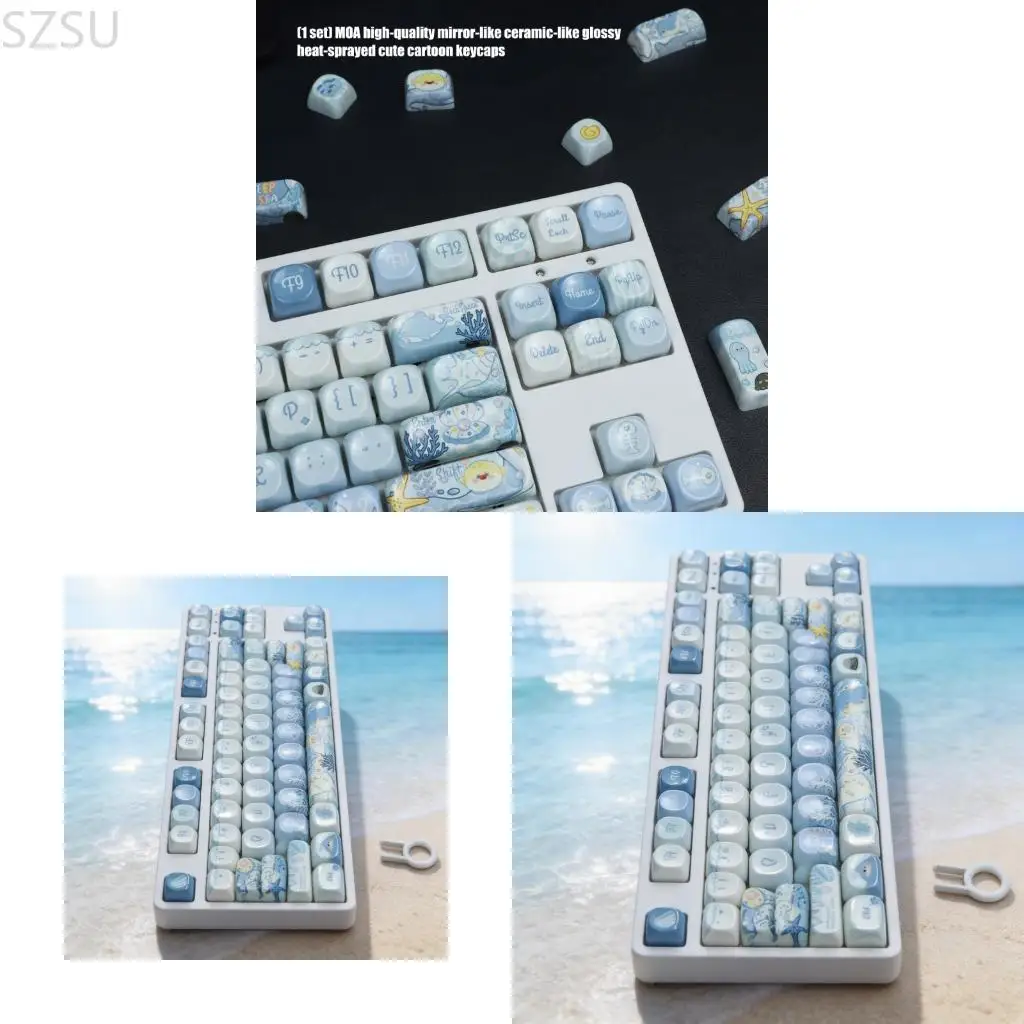 SZSU Cartoon PBT Keycaps with Mirror Polishing Ceramic Finish MOA Profile for Mechanical Keyboards Anti Fade Performances