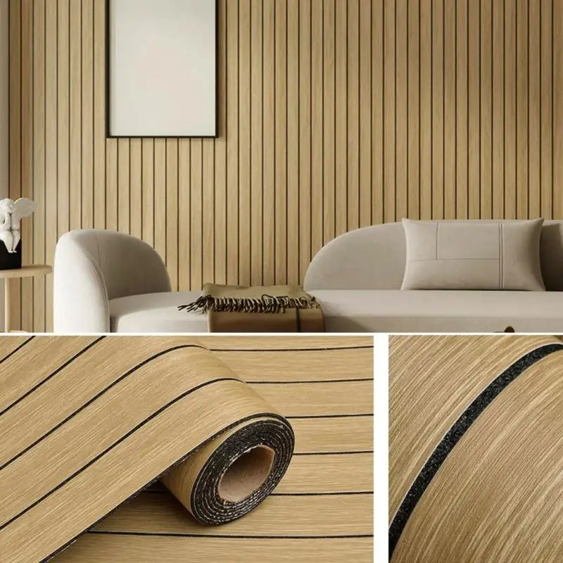 Grains Slats Peels and Wallpaper Grating Striped Faux Panel Contact Paper Removable Adhesive Wall Covering 37JD