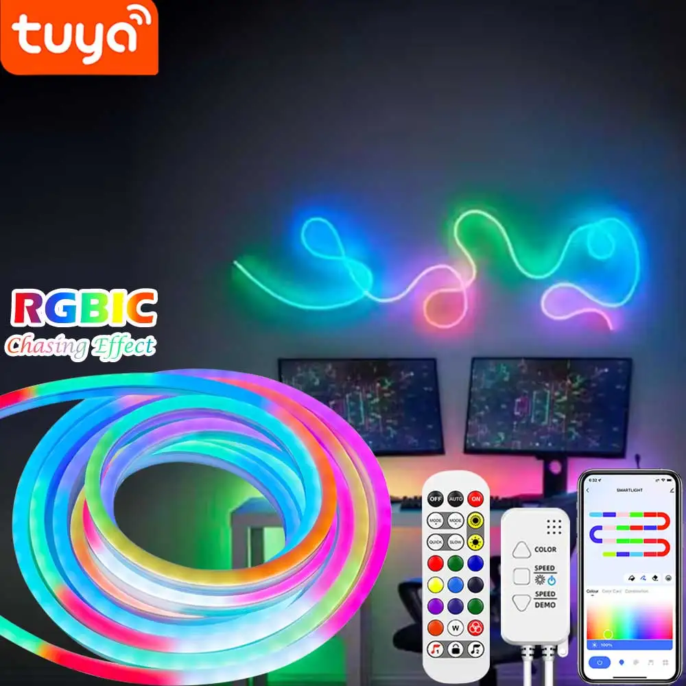 TUYA Neonowe taśmy LED 5-24V 96LEDs/M Silikonowa taśma neonowa z synchronizacją muzyki RGBIC Dreamcolor Chasing Strip Tape do pokoju