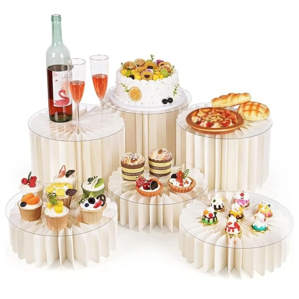 Dessert Table Cake Display Stands Set White Cardboard Display Stands for Party Birthday Wedding Table Centerpiece Decorations