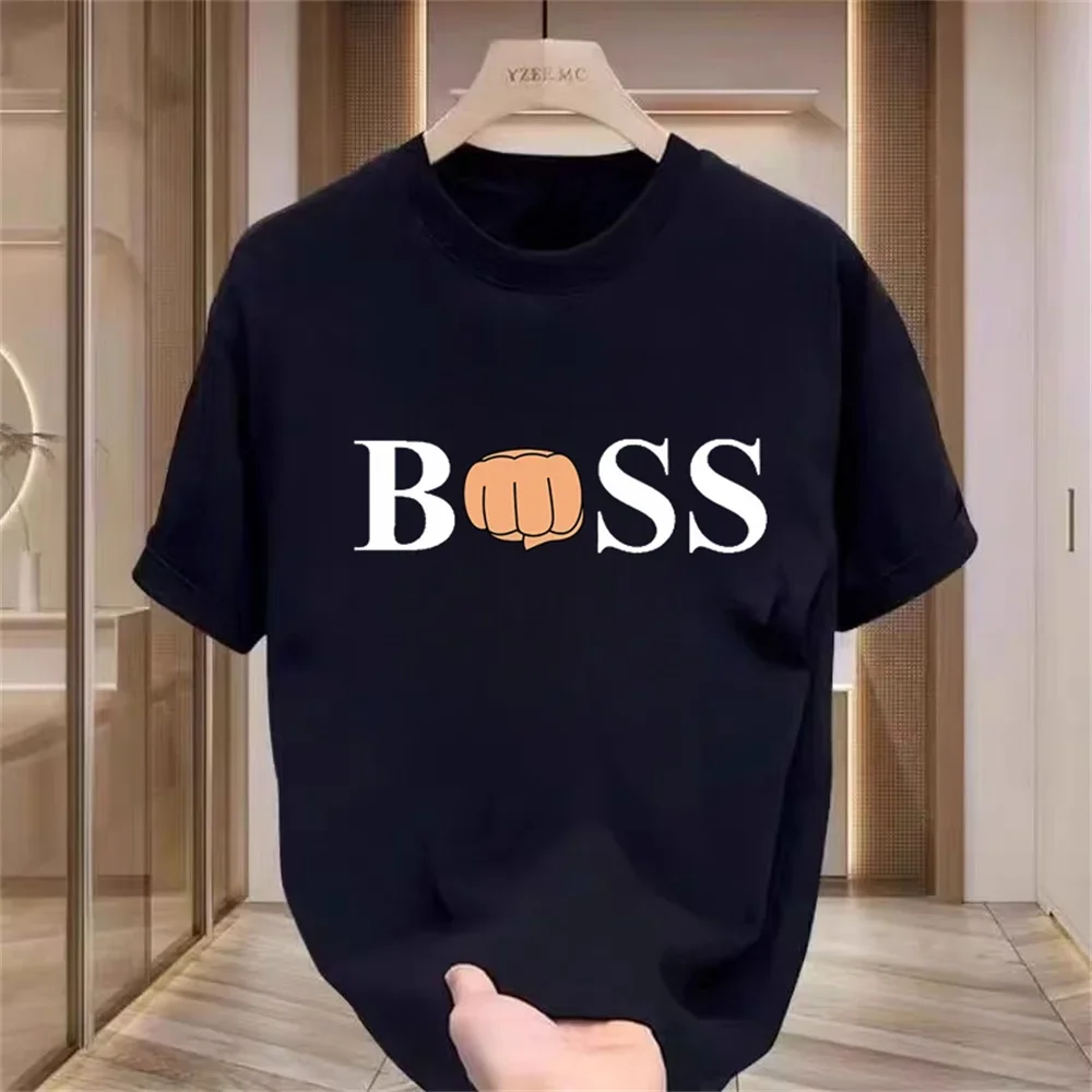 2026 جديد الصيف الفاخرة الرجال موضة بوس تي شيرت مطبوع القطن الخالص Crewneck الاتجاه غير رسمي Y2K الراقية جودة عالية