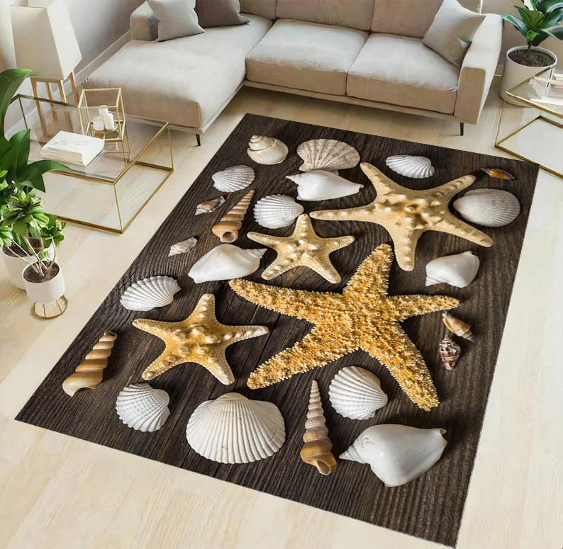 Visual 3D Sea Star Shell Carpet Fully Covered Sea Star Carpet Ocean Series Carpet Door Mat Room Bedroom Decoration Rug