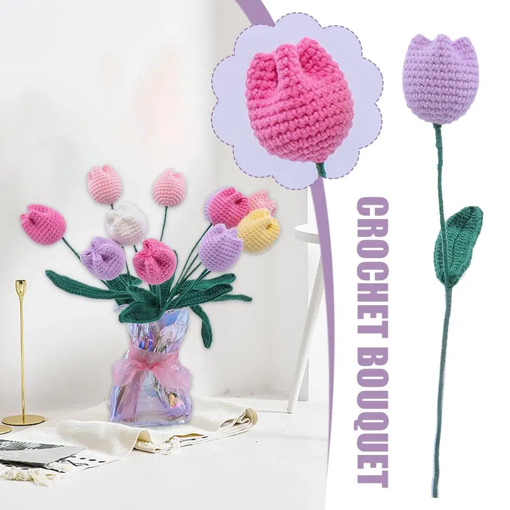 

Simulated Bouquet Tulips Handwoven Holiday Gifts Goddess Decoration Artificial Home Wedding Day Women's Flowers H5C5