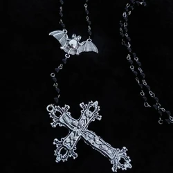 New Goth Rosary Necklace Prayer Beads Beaded Trad Cross Halloween Pendant Witcher Charm Goth Jewelry Creativity Halloween