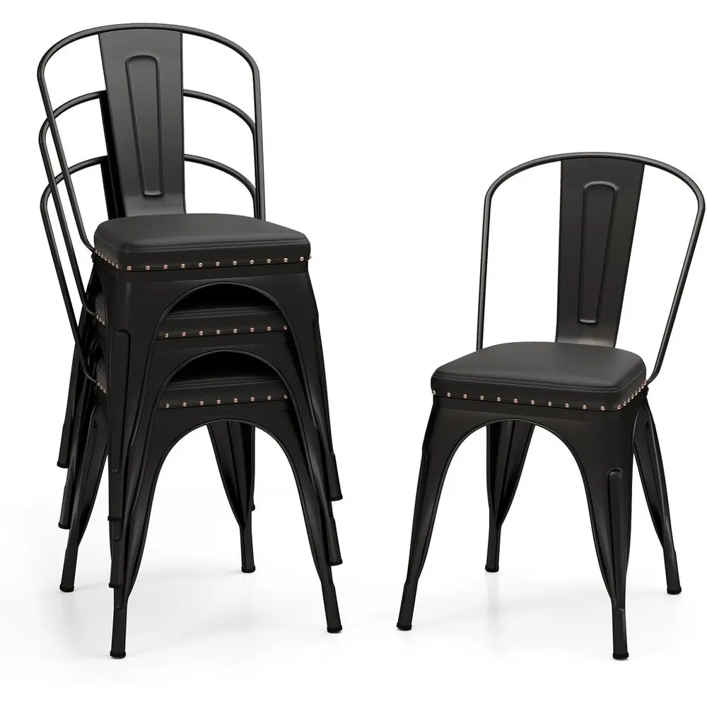 

Stackable Leather Padded Dining Chairs Set of 4 with Detachable Backrest for Kitchen, Dining Room, Cafe, Restaurant, and Bar (Bl