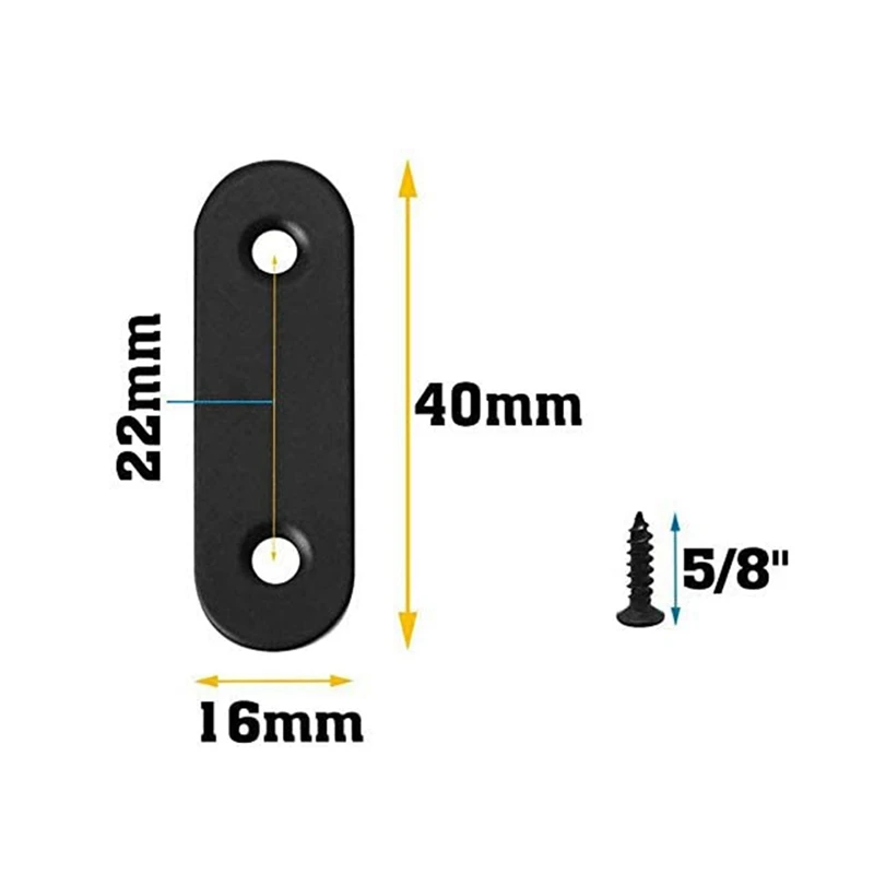 Connecteur de plaque de réparation en acier inoxydable, supports rapides droits, vis plates, bois noir, 22 pièces