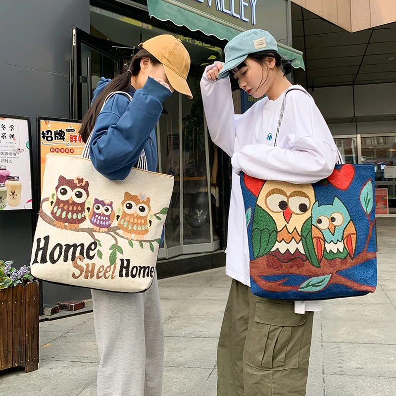 Casual Women Canvas Shoulder Bag Ladies Fashionable Shopping Bags Large-capacity Bags Handbags Totes Books Bag for Girls