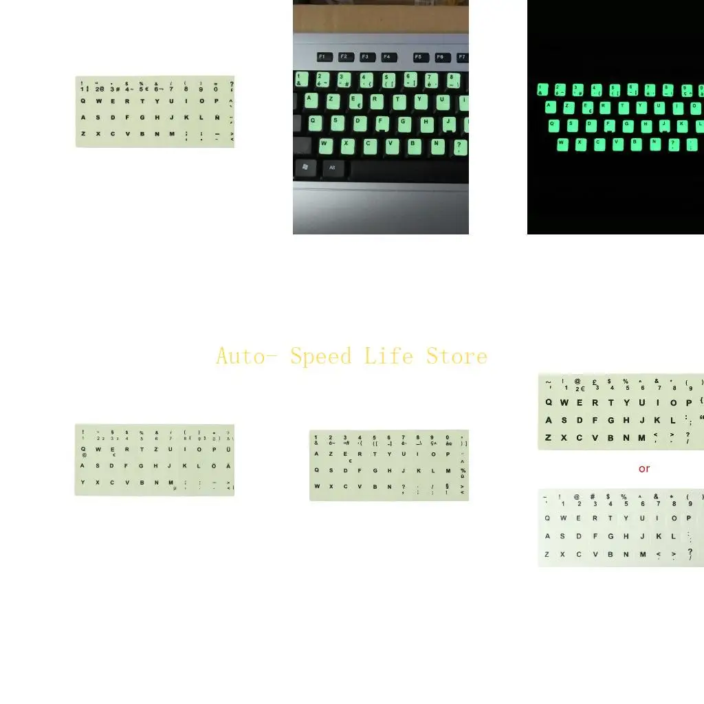 02DA Italian Keyboard Sticker Fluorescent Waterproof Keypad Letters Film Stickers Luminous Green with Black Letter