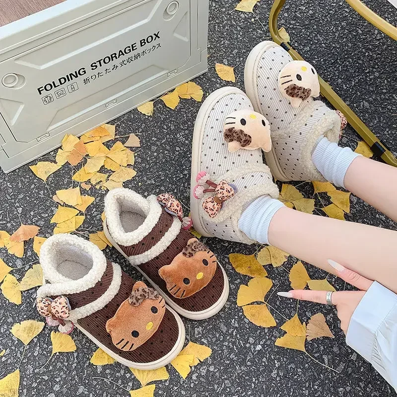 

Sweet Hello Kitty Anime MINISO Kawaii Snow Boots Autumn Winter Cute Cartoon Warm Soft Cotton Shoes Lovely Gifts for Girls