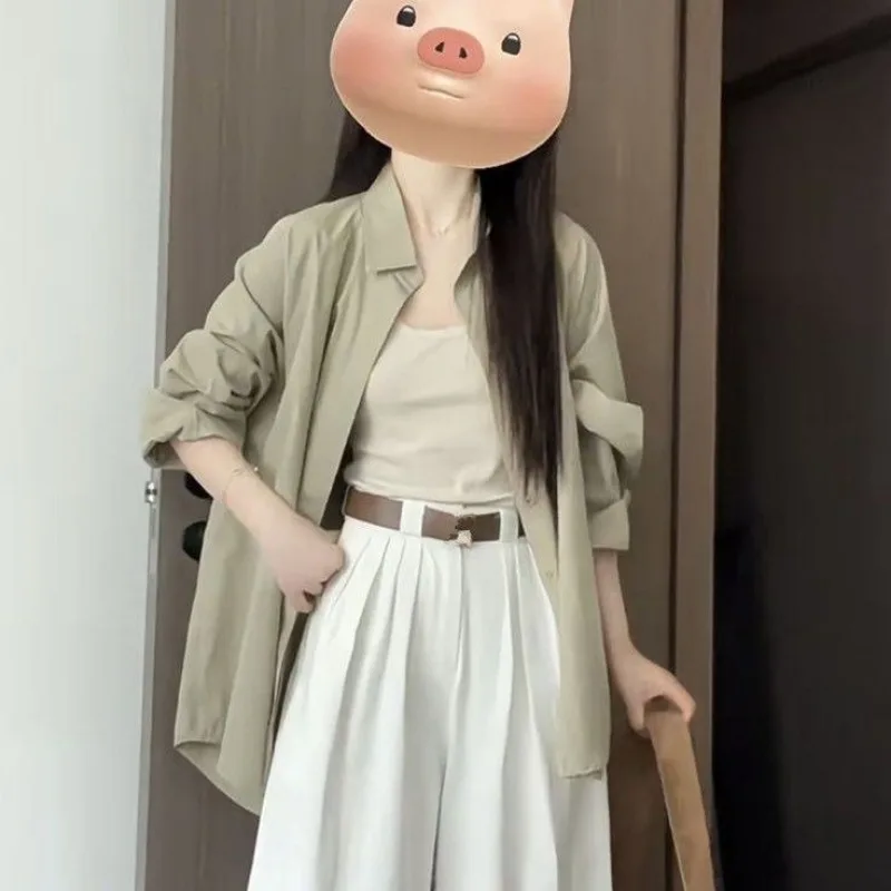 Oversized Shirt for Women Ladies Tops and Blouses Summer 2025 Casual Shirt Top Summer New Long Sleeved Green Shirt for Women