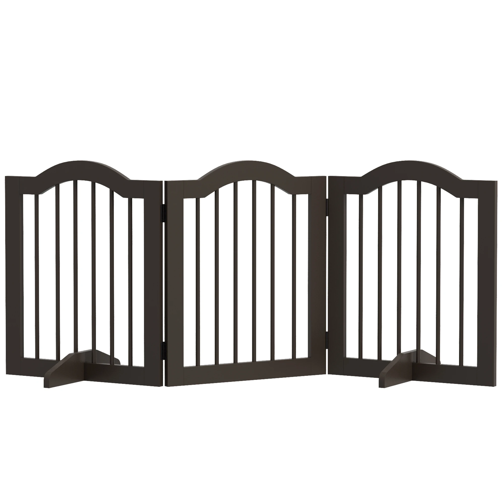 Pawhut Opvouwbare veiligheidsbarrière voor kleine honden, 3-delige beschermingsrooster met poten, 154,5x29,5x61 cm, koffiekleur