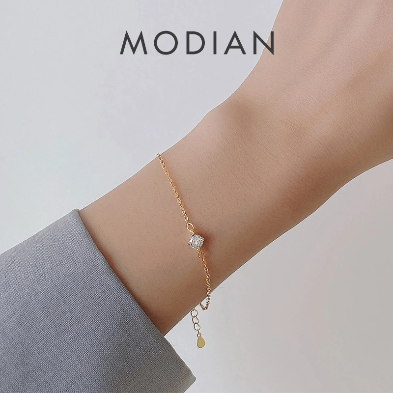 

Modian Authentic 925 Sterling Silver Simple Clear CZ Sparkling Trendy Bracelet For Women Adjustable Link Chain Bracelets Jewelry