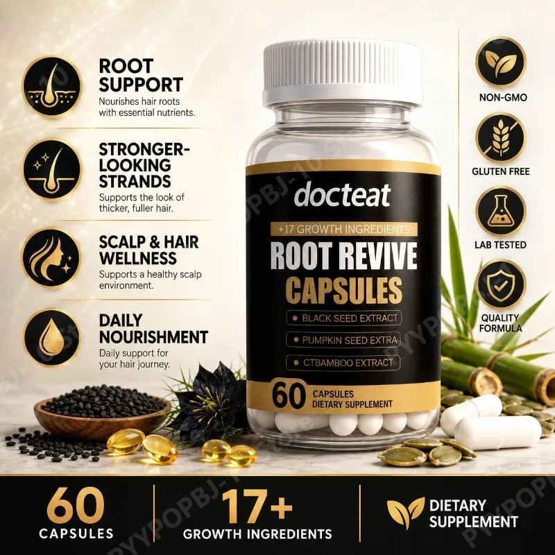 

Root Revive Hair Wellness Capsules with Biotin Black Seed Pumpkin Seed Bamboo Supports Healthy Looking Hair Scalp 60 Capsules