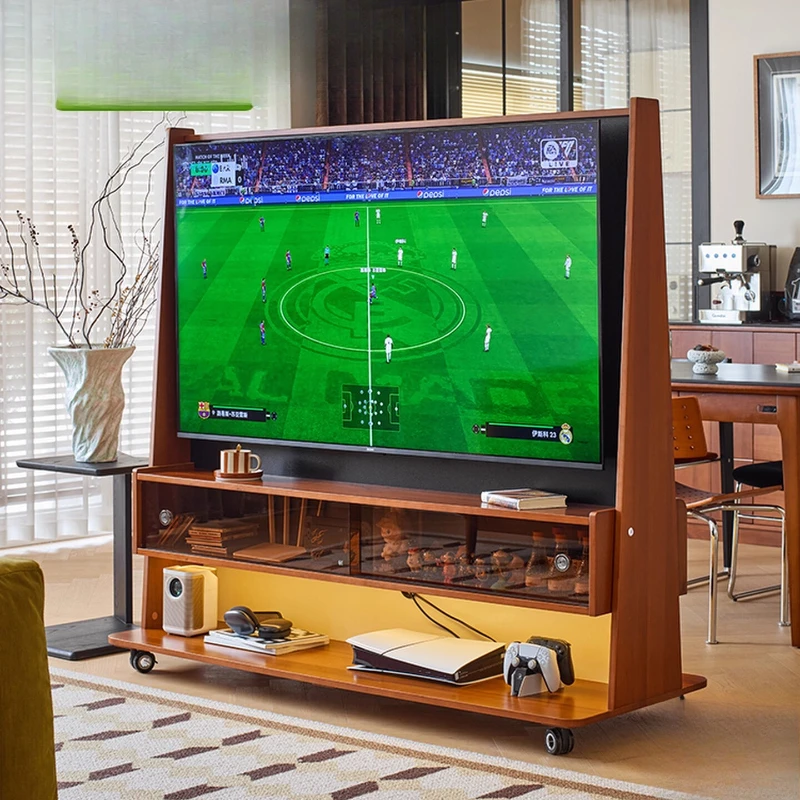 

Medieval household small apartment living room TV cabinet storage locker integrated movable solid wood TV cabinet