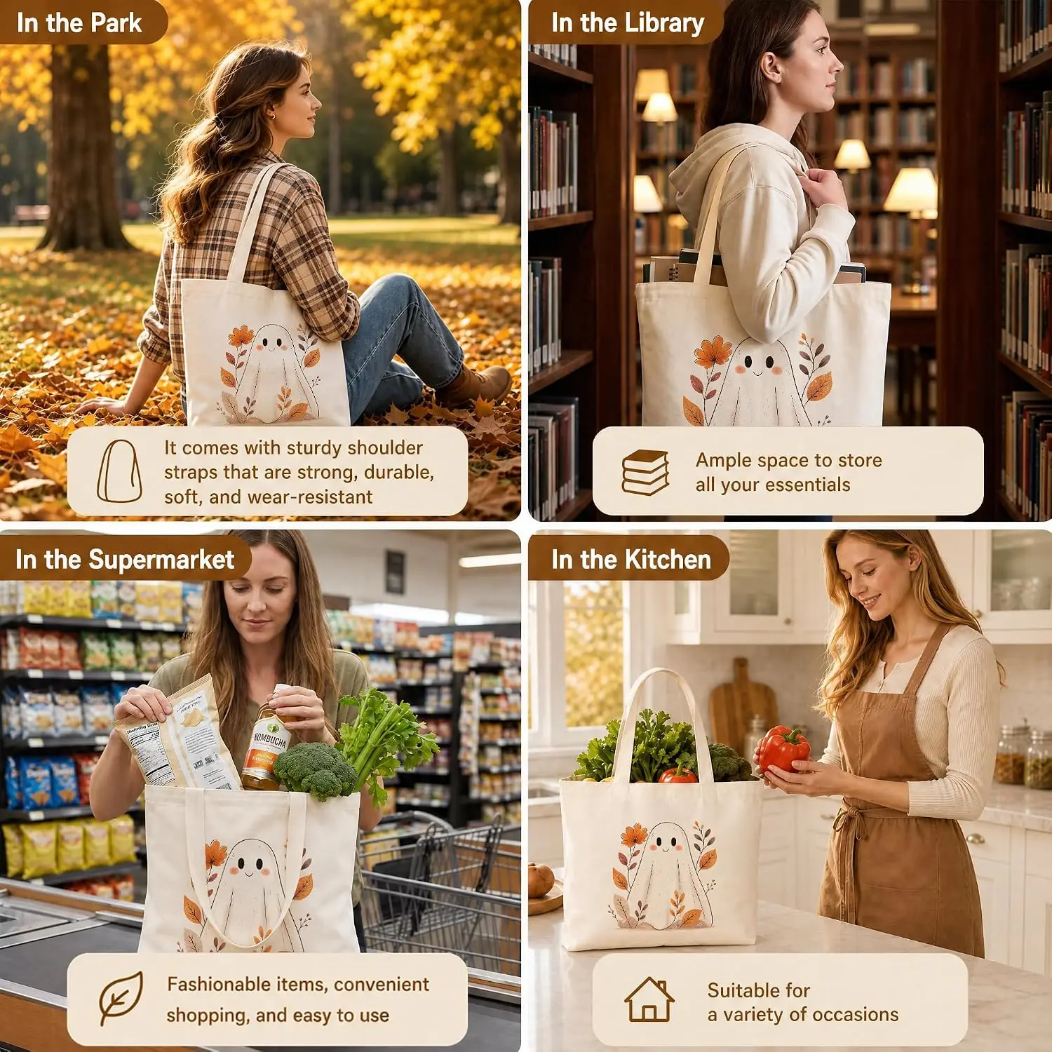 Fall Tote Bag Halloween Theme Large Capacity Shoulder Bag Multi Functional Shopping Bags Fashion Fall Gifts for Women