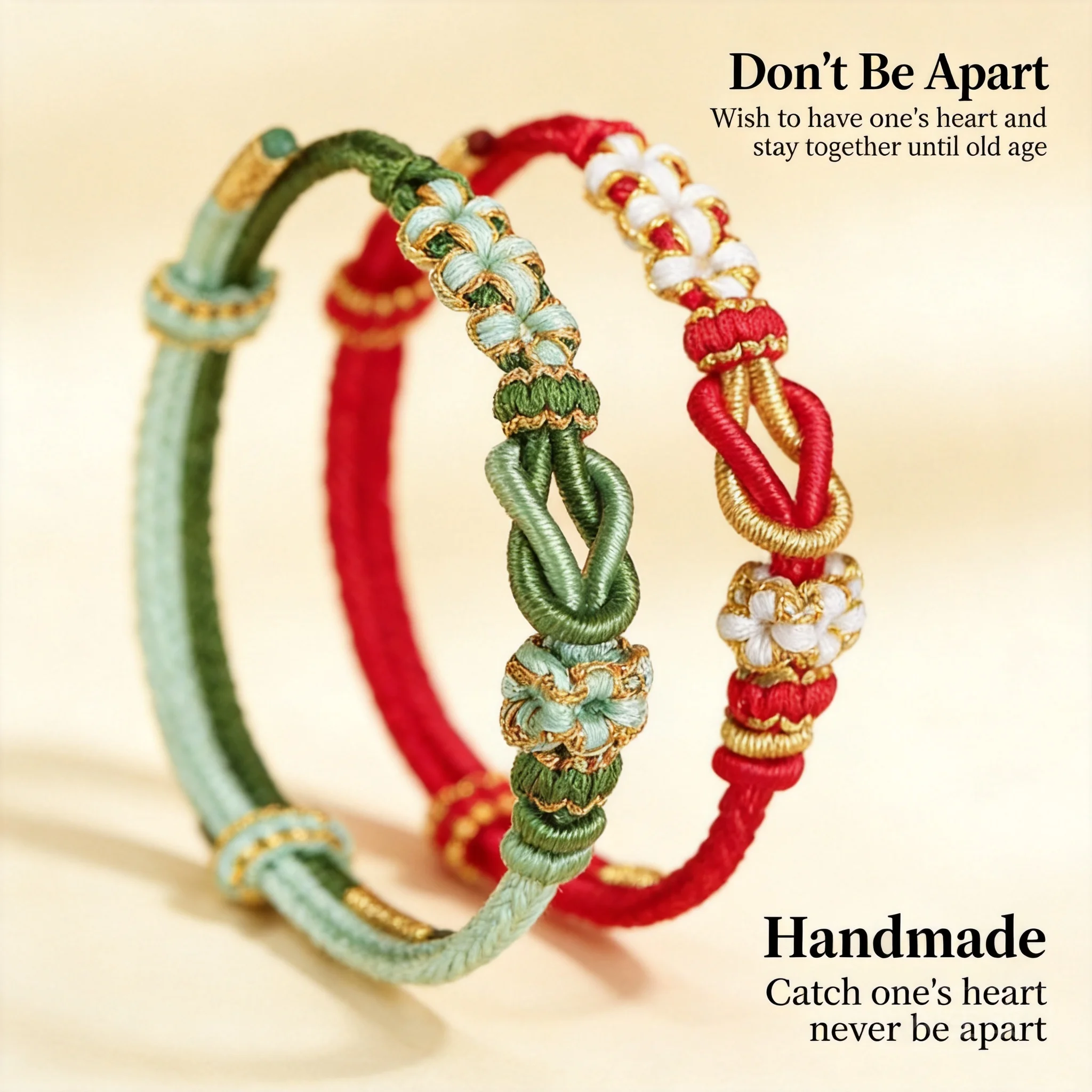 Chinese Style Good Luck Never Apart Couple Bracelet Hand Woven Peach Blossom Knot Lucky String Bracelet For Men Women Valentines