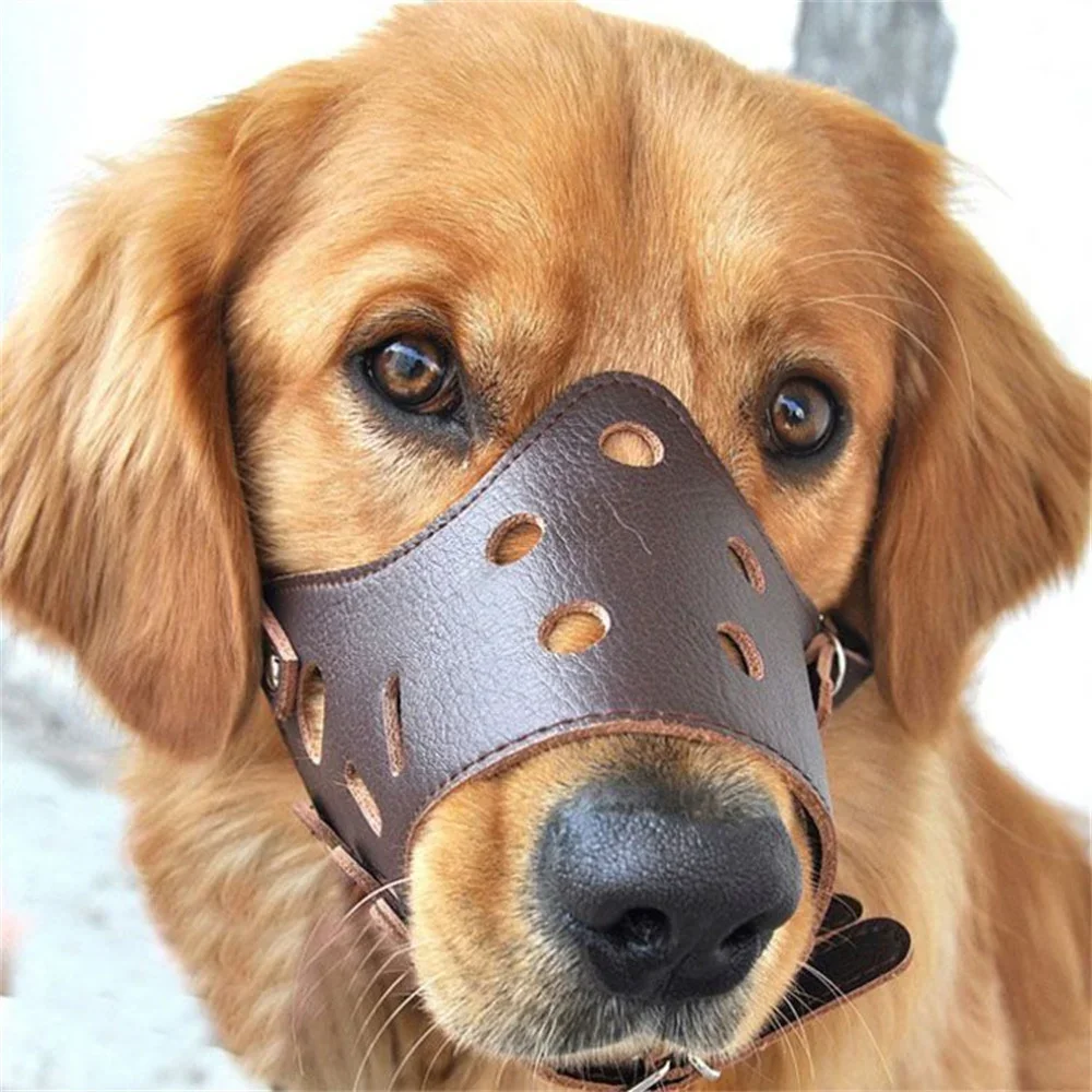 Anti Barking Dog Muzzle for Small Large Dog Adjustable Breathable Soft Pu Leather Pet Mouth Muzzle Dog Anti-biting Pet Supplies