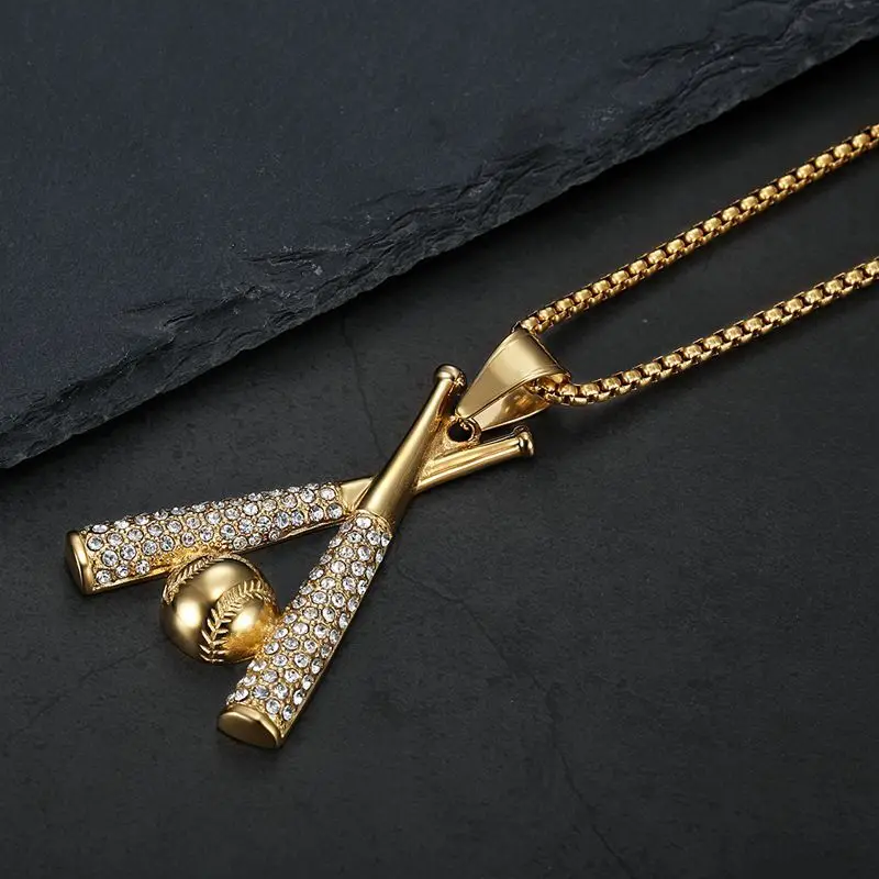 Zirkon Baseball Anhänger Titan Stahl Männer Frauen Personalisierte Hip-hop Mode Halsketten Schmuck Es wird nicht Farbe verlieren – Detail 3
