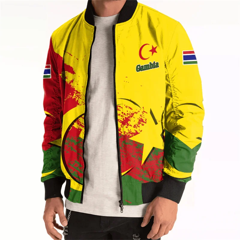 Autumn 3D The Republic-of Gambia National Flag Printing Jacket Gambia Ethnic Emblem Graphic Jacket For Men Fashion Clothing Tops