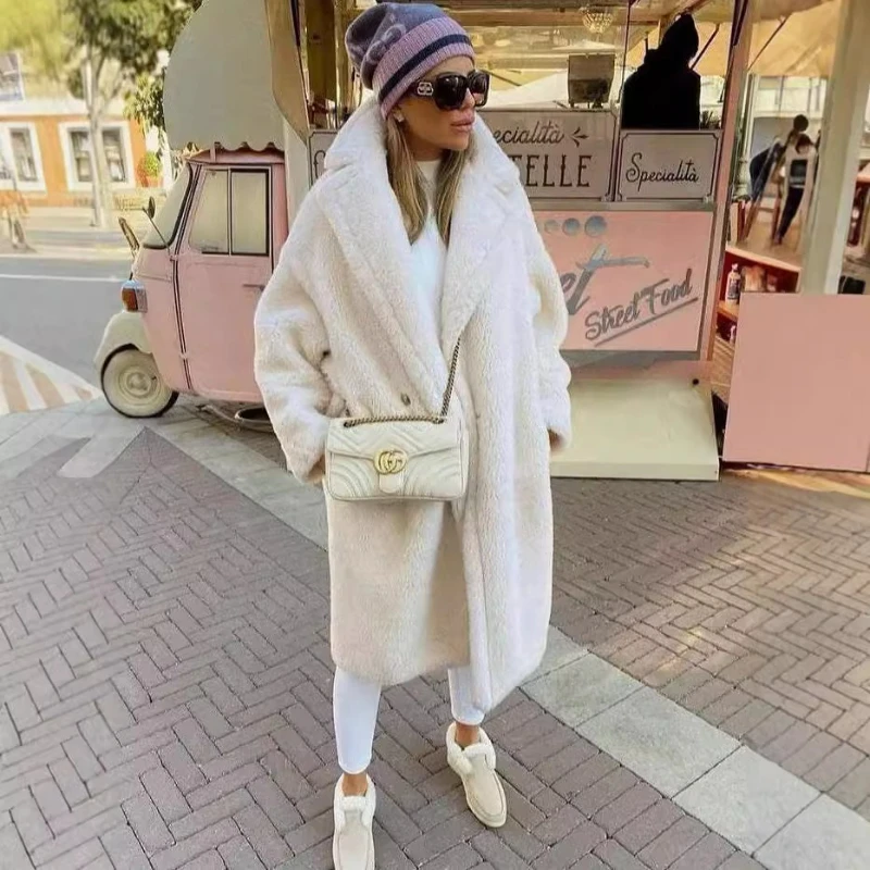 

Women Thick Coats Loose Wool Single Button Outwear Cardigan Solid Long Sleeve Warm Turn Down Collar Blends Lady Winter