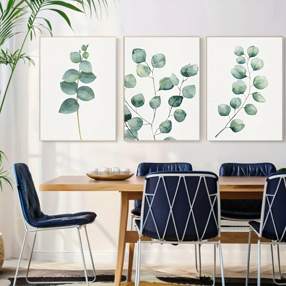 2D Flat 3pcs Unframed wall Canvas Print Wall Art Set Watercolor Retro Forest Leaves Stems Nature Floral Illustrations Realism