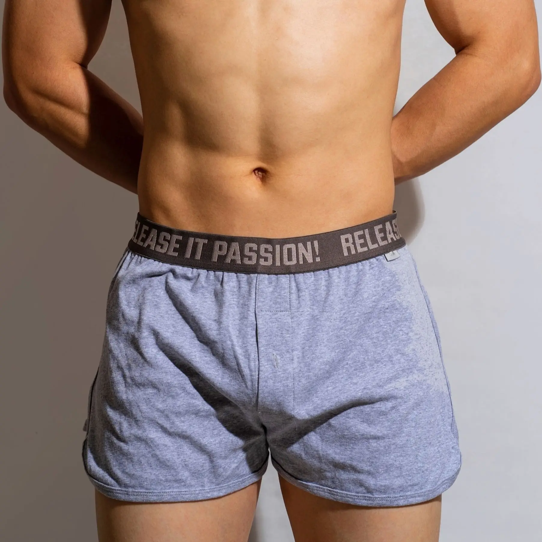 

Men's Gray Buttons Underwear Youth Pants Low Waist Sexy Home Shorts Loose Four Corners Pajama Pants Cotton Letters