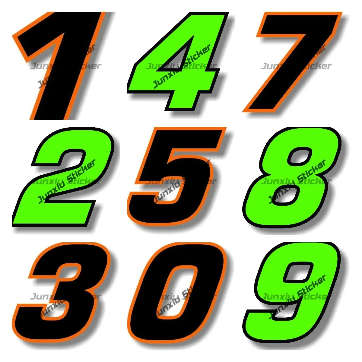 Custom Printing Race Numbers 0123456789 Square Font Black with Orange Border The Whole Body Sticker Graphic Accessories KK10cm