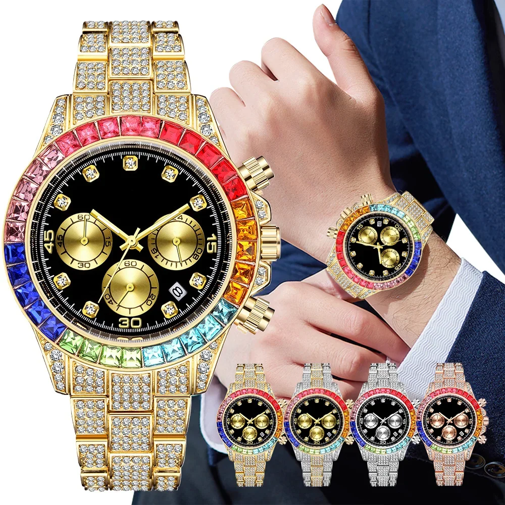 Luxury Men Colorful Watches Gold Silver Big Dial Man Wristwatch Sport Business Male Clock Relogio Masculino