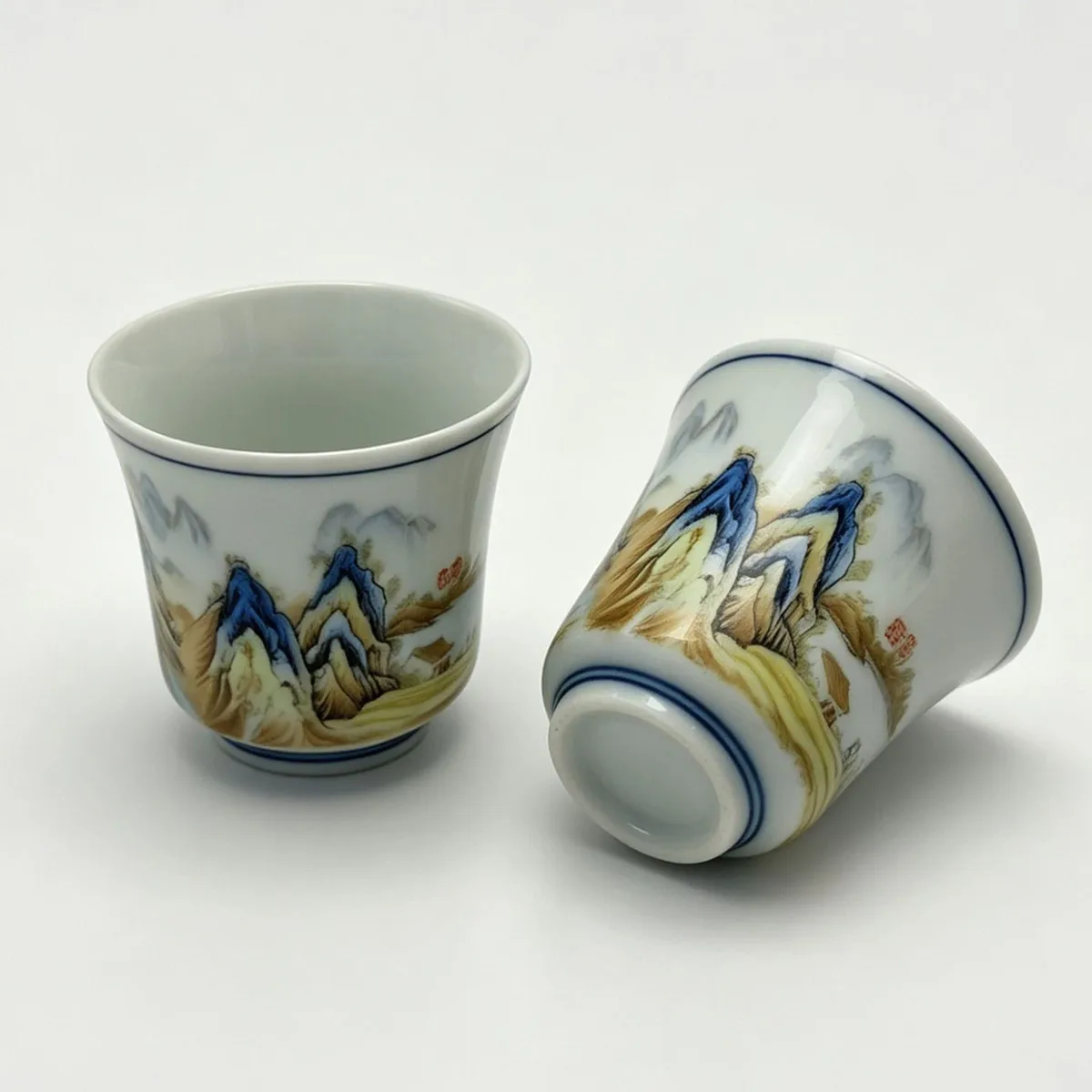 Chinese Ceramic Teacup 50ml Landscape Painting Porcelain Tea Cup, Small Kung Fu Tea Cup for Tea Lovers Home Tea Set Decor