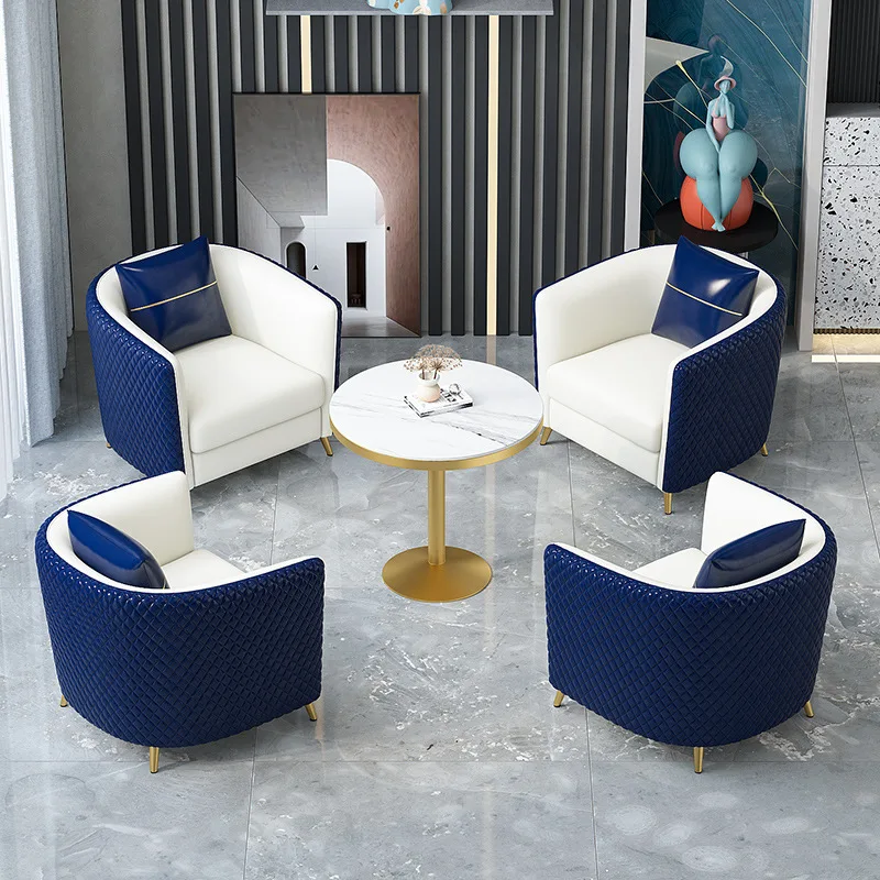 Nordic light luxury leather single sofa chair commercial office casual coffee table sales department reception negotiation table