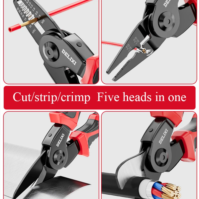 Delixi 5 In 1 Multifunctional Pliers Set Wire Plier Vise Stripping Pliers Electrician Wire Cutters Crimping Work Tool Hand Tools