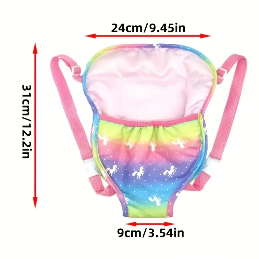 Baby Dolls Carrier Backpack Doll Accessories Front and Back Carrier with Straps for 15 Inch to 18 Inch Dolls,Unicorn