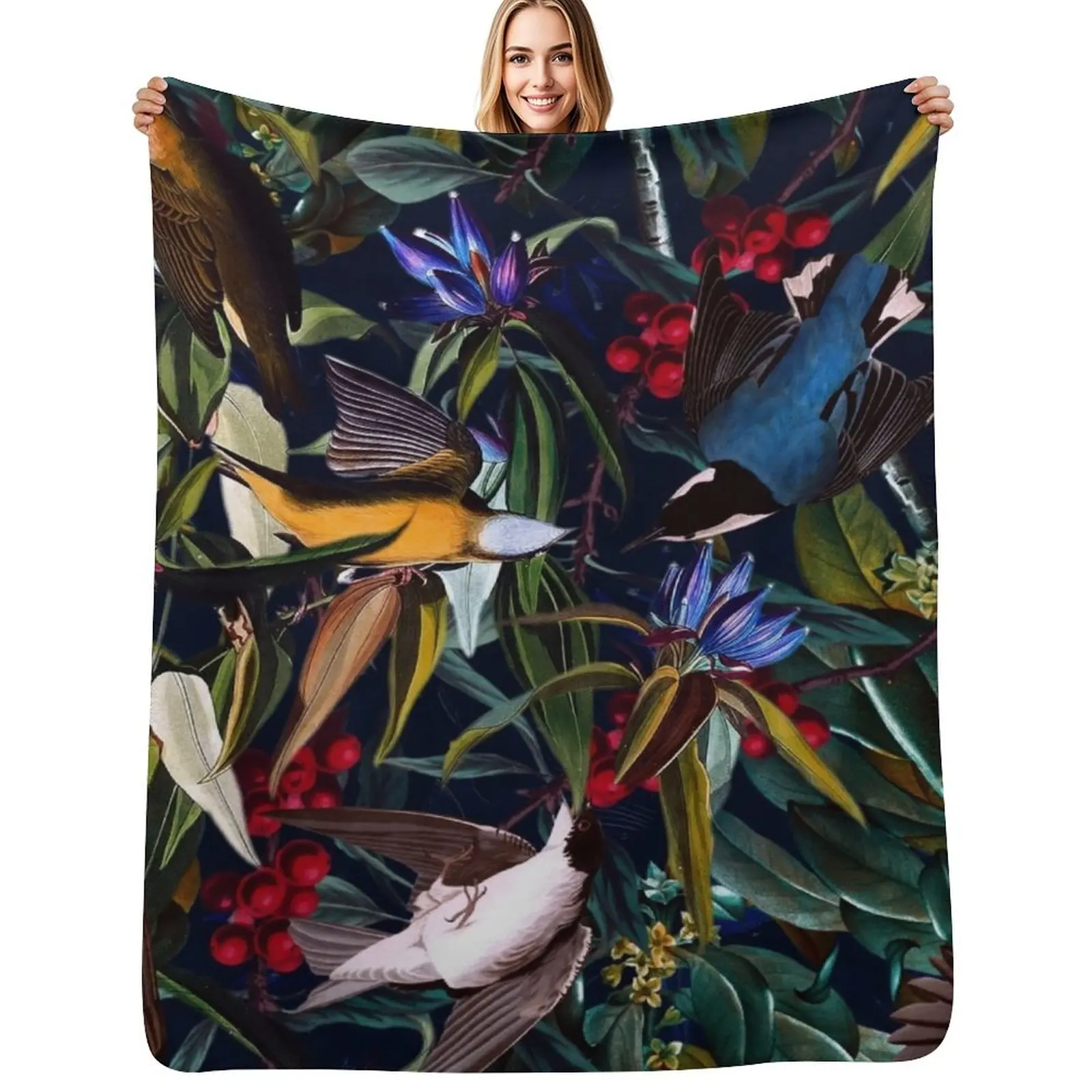 

Midnight Birds I Throw Blanket Decorative Sofa Camping Single Luxury Brand Blankets