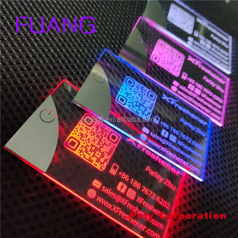 Custom  6 NEW 2022 Luxury LED Glow Business Cards Custom Plastic Transparents Business Card LED Light Tray Pink Business Card