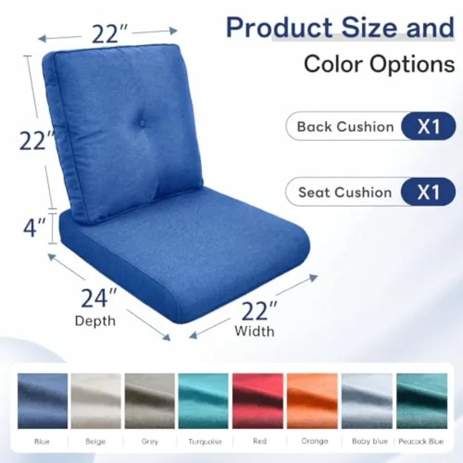 Outdoor patio furniture cushion set of 3: 22x24 inches, 4-inch thick luxury design with 28D high-density foam, water-resistant