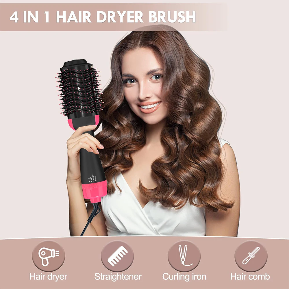 LISAPRO-Brosse à air chaud, sèche-cheveux en une étape, volumateur, sèche-cheveux doux au toucher, cadeau de styler rose, 1000W