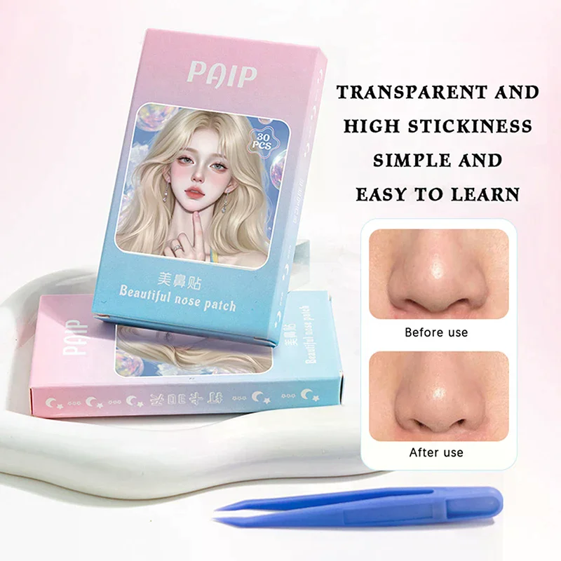 Autocollants transparents invisibles pour le nez, 30 pièces, fins, avec pincettes, Patch rétractable pour l'aile du nez, pour Cosplay, spécial rétractable du nez