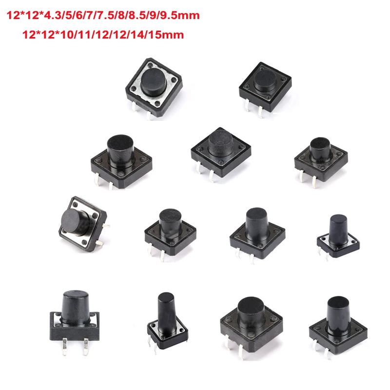 20PCS Tact Switch 12*12*4.3MM 12*12*5MM 12*12*6MM 12*12*7MM 12*12*7.5MM 12*12*8/10/11/12/13/14/15mm Micro-motion Button Switch