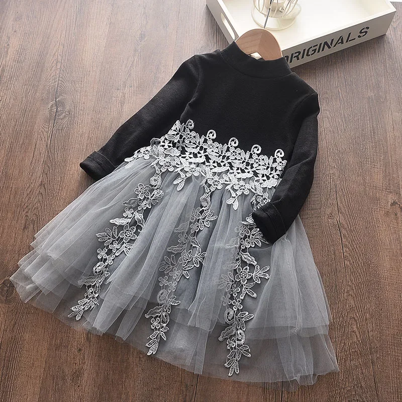 Autumn New Style Baby Girls Long-sleeved Knitted Gauze  Dress Children's Girls Fashion  Pricess Dresses