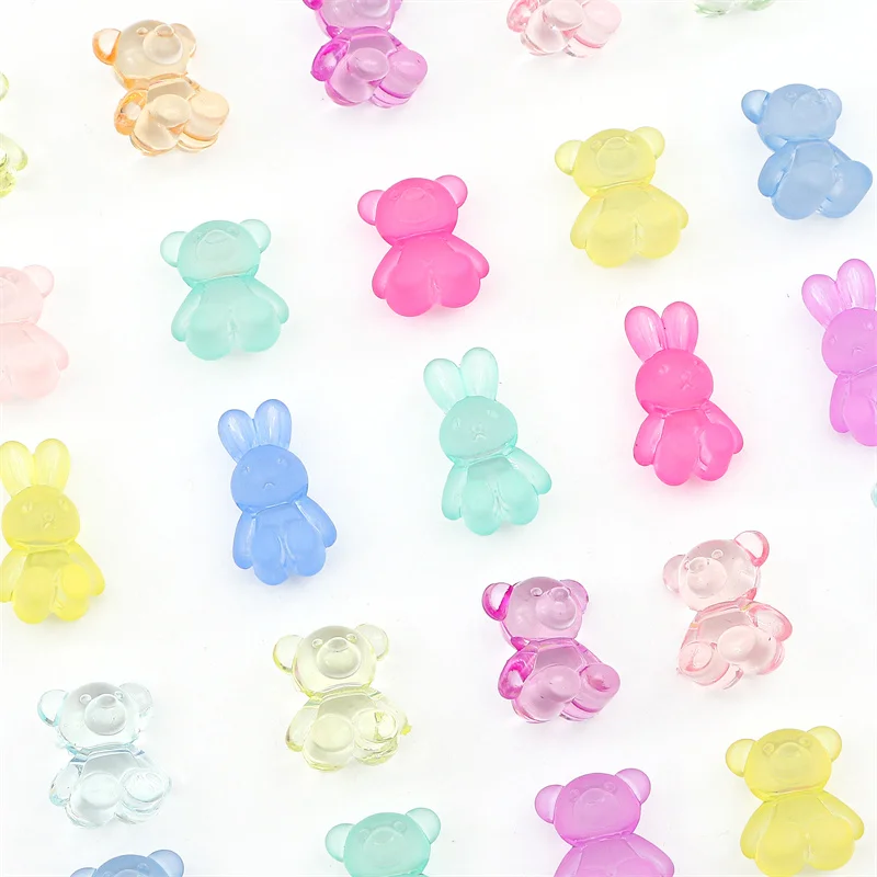 10pcs Random Mixed Colors Frosted Transparent Cute Bear Rabbit Beads Charm for DIY Jewelry Craft Making Accessories