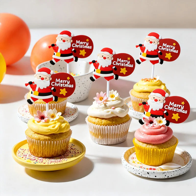 5 stücke Weihnachten Kuchen Topper Cartoon Santa Claus Cupcake Topper Weihnachten Dekoration Zubehör Neue Jahr 2025 Navidad Noel